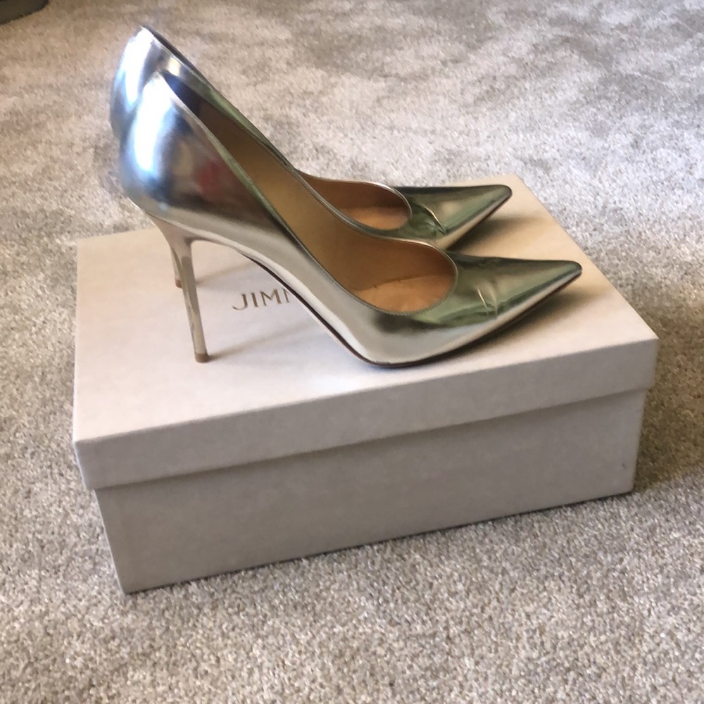 Jimmy Choo silver mirror leather pumps